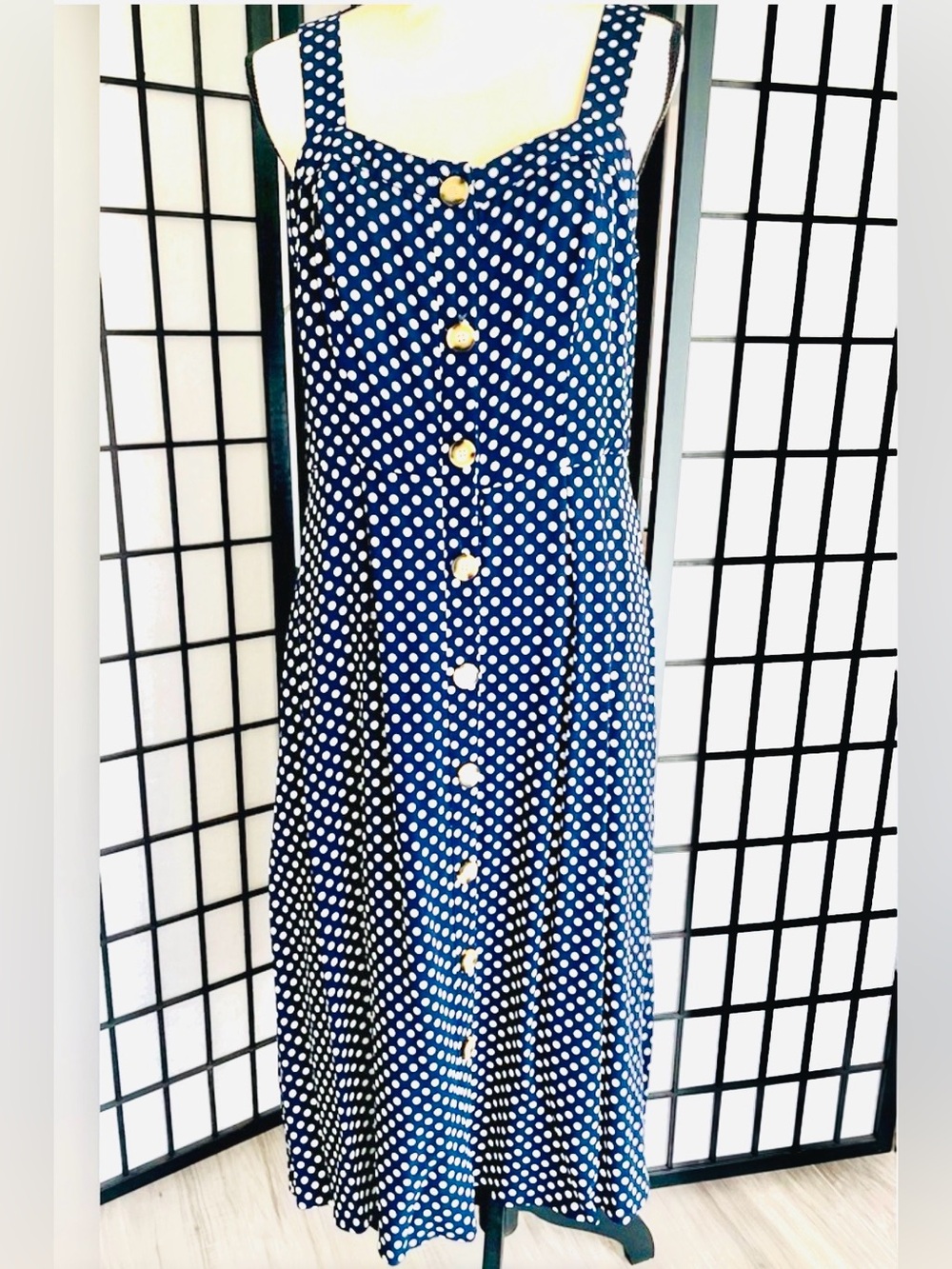 NWT Carre Noir navy and white polkadot dress